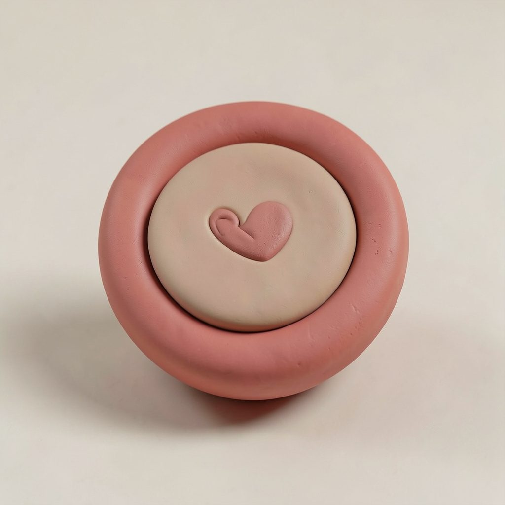 Soft teal and pink rounded clay forms representing mobile app icons on a gentle pastel gradient background